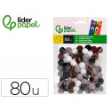 POMPONES DE COLORES LIDERPAPEL 1,5 CM TONALIDADES NEUTRAS BOLSA CON 80 UNIDADES