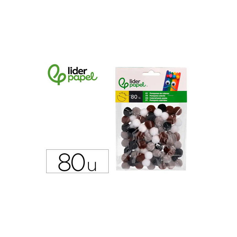 POMPONES DE COLORES LIDERPAPEL 1,5 CM TONALIDADES NEUTRAS BOLSA CON 80 UNIDADES
