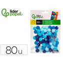 POMPONES DE COLORES LIDERPAPEL 1,5 CM TONALIDADES AZULES BOLSA CON 80 UNIDADES