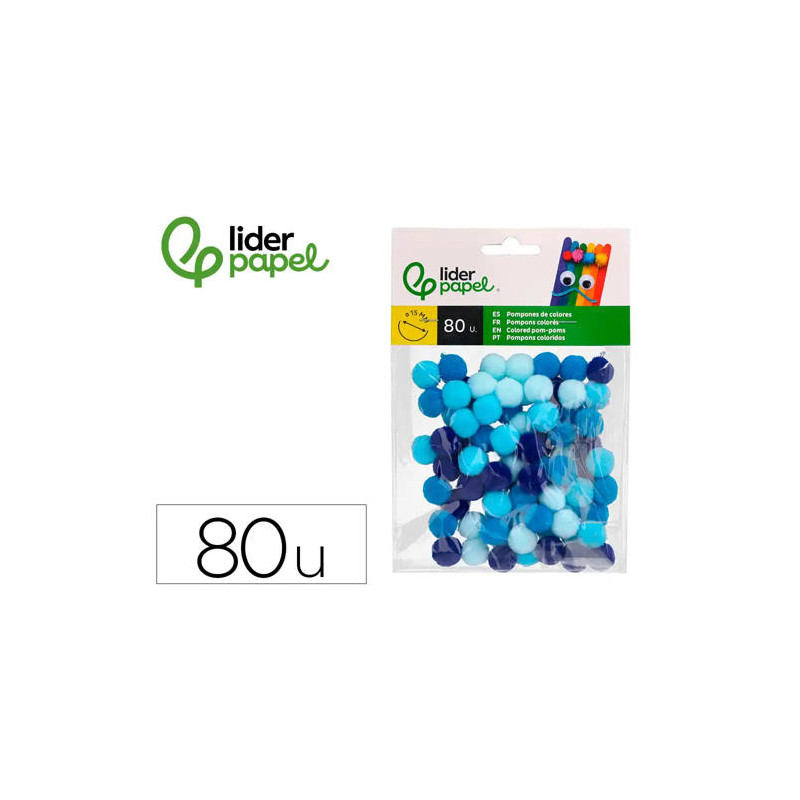 POMPONES DE COLORES LIDERPAPEL 1,5 CM TONALIDADES AZULES BOLSA CON 80 UNIDADES