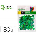 POMPONES DE COLORES LIDERPAPEL 1,5 CM TONALIDADES VERDES BOLSA CON 80 UNIDADES