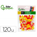 POMPONES DE COLORES LIDERPAPEL 1 CM TONALIDADES CALIDAS BOLSA CON 120 UNIDADES