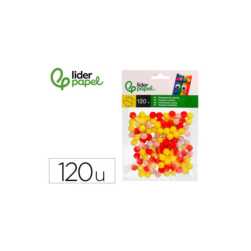 POMPONES DE COLORES LIDERPAPEL 1 CM TONALIDADES CALIDAS BOLSA CON 120 UNIDADES