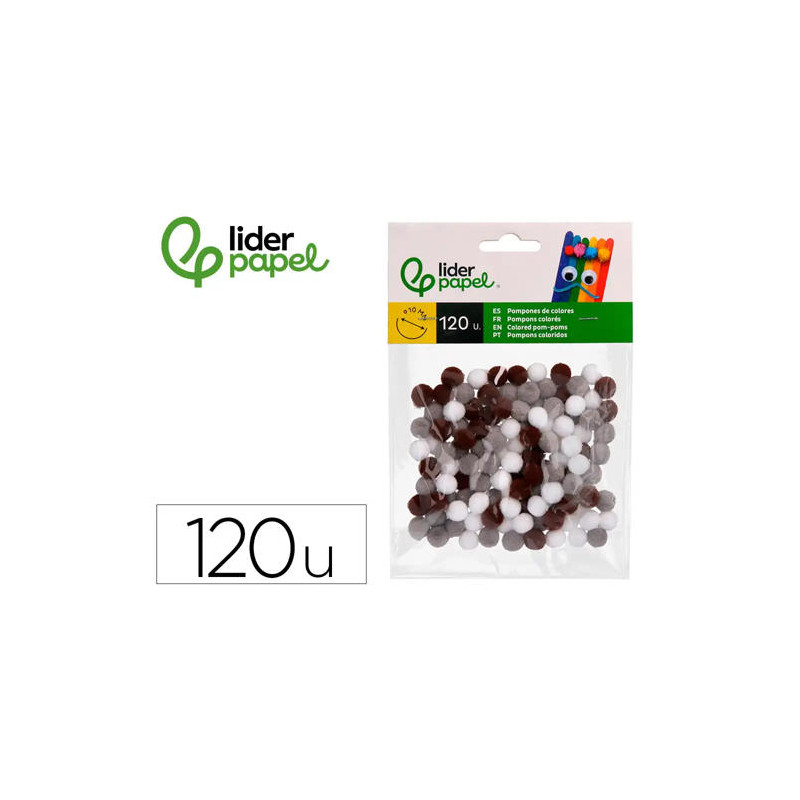 POMPONES DE COLORES LIDERPAPEL 1 CM TONALIDADES NEUTRAS BOLSA CON 120 UNIDADES