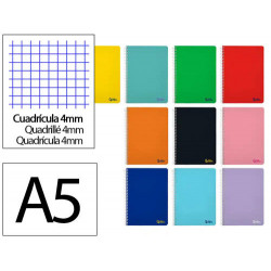 CUADERNO ESPIRAL LIDERPAPEL DIN A5 SMART TAPA BLANDA 80H 75GR CUADRO 4MM CON MARGEN COLORES SURTIDOS