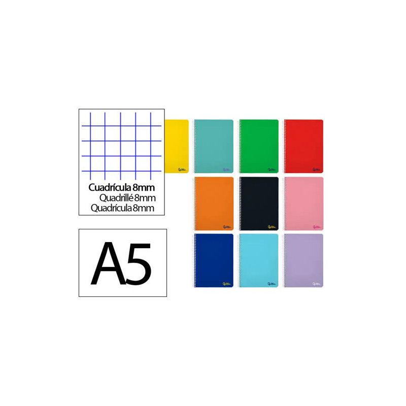 CUADERNO ESPIRAL LIDERPAPEL DIN A5 SMART TAPA BLANDA 80H 75GR CUADRO 8MM CON MARGEN COLORES SURTIDOS
