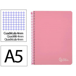 CUADERNO ESPIRAL LIDERPAPEL DIN A5 WITTY TAPA DURA 80H 90GR CUADRO 4MM CON MARGEN COLOR ROSA