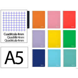 CUADERNO ESPIRAL LIDERPAPEL DIN A5 WITTY TAPA DURA 80H 90GR CUADRO 4MM CON MARGEN COLORES SURTIDOS