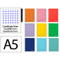 CUADERNO ESPIRAL LIDERPAPEL DIN A5 WITTY TAPA DURA 80H 90GR CUADRO 5MM CON MARGEN COLORES SURTIDOS
