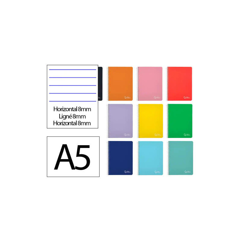 CUADERNO ESPIRAL LIDERPAPEL DIN A5 WITTY TAPA DURA 80H 90GR RAYADO HORIZONTAL 8MM CON MARGEN COLORES