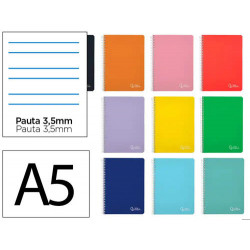 CUADERNO ESPIRAL LIDERPAPEL DIN A5 WITTY TAPA DURA 80H 90GR PAUTA ANCHA 3,5MM CON MARGEN COLORES SUR