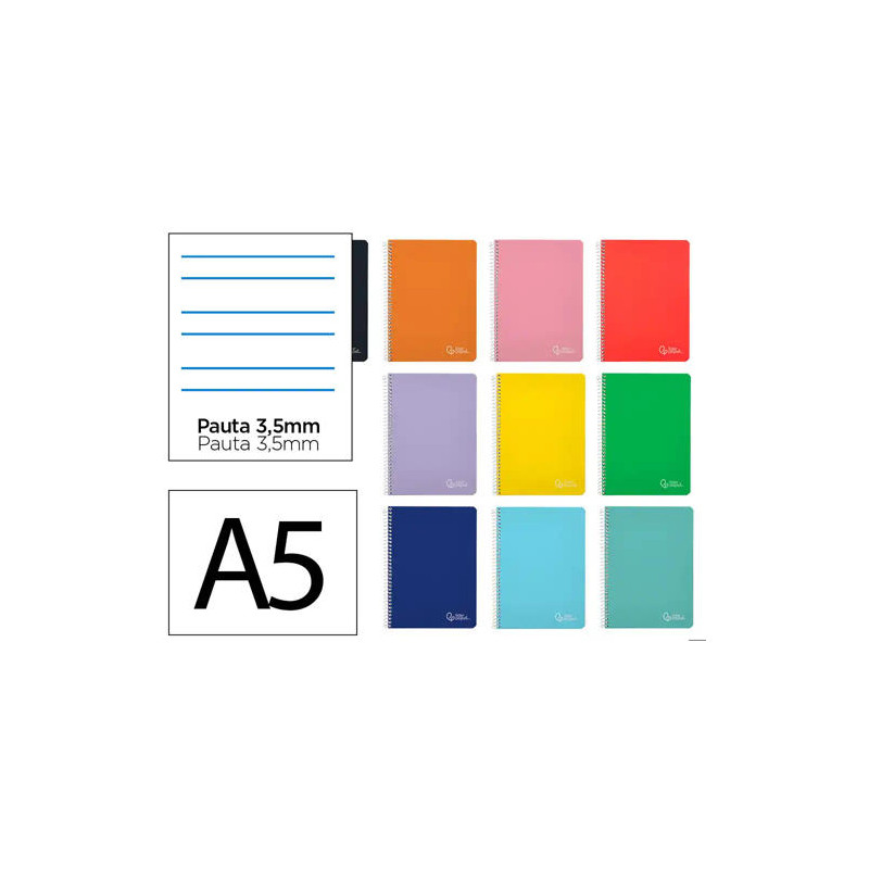 CUADERNO ESPIRAL LIDERPAPEL DIN A5 WITTY TAPA DURA 80H 90GR PAUTA ANCHA 3,5MM CON MARGEN COLORES SUR