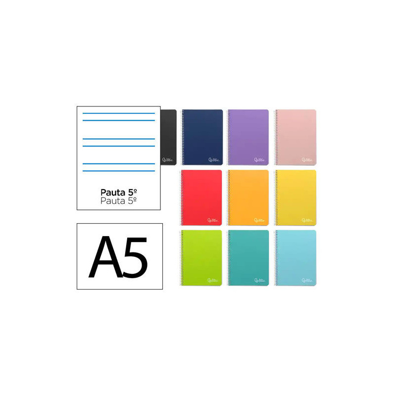 CUADERNO ESPIRAL LIDERPAPEL DIN A5 WITTY TAPA DURA 80H 90GR RAYADO MONTESSORI 5 MM COLORES SURTIDOS