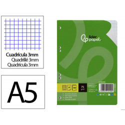 RECAMBIO LIDERPAPEL DIN A5 100 HOJAS 75 GR CUADRO 3MM CON MARGEN 6 TALADROS
