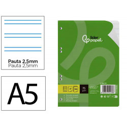 RECAMBIO LIDERPAPEL DIN A5 100 HOJAS 75 GR PAUTA 5 2.5MM CON MARGEN 6 TALADROS