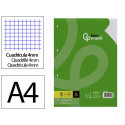 RECAMBIO LIDERPAPEL DIN A4 100 HOJAS 75 GR CUADRO 4 MM CON MARGEN SIN TALADROS