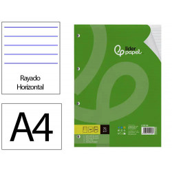 RECAMBIO LIDERPAPEL DIN A4 100 HOJAS 75 GR HORIZONTAL CON MARGEN 4 TALADROS
