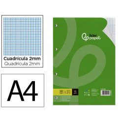 RECAMBIO LIDERPAPEL DIN A4 100 HOJAS 75 GR MILIMETRADO SIN MARGEN 4 TALADROS