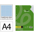RECAMBIO LIDERPAPEL DIN A4 100 HOJAS 75 GR MILIMETRADO SIN MARGEN 4 TALADROS