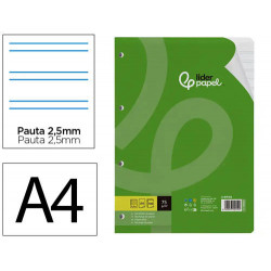 RECAMBIO LIDERPAPEL DIN A4 100 HOJAS 75 GR PAUTA 5 2.5MM CON MARGEN 4 TALADROS