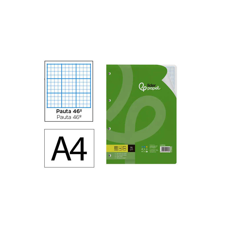 RECAMBIO LIDERPAPEL DIN A4 100 HOJAS 75G/M2 RAYADO N 46 4 TALADROS