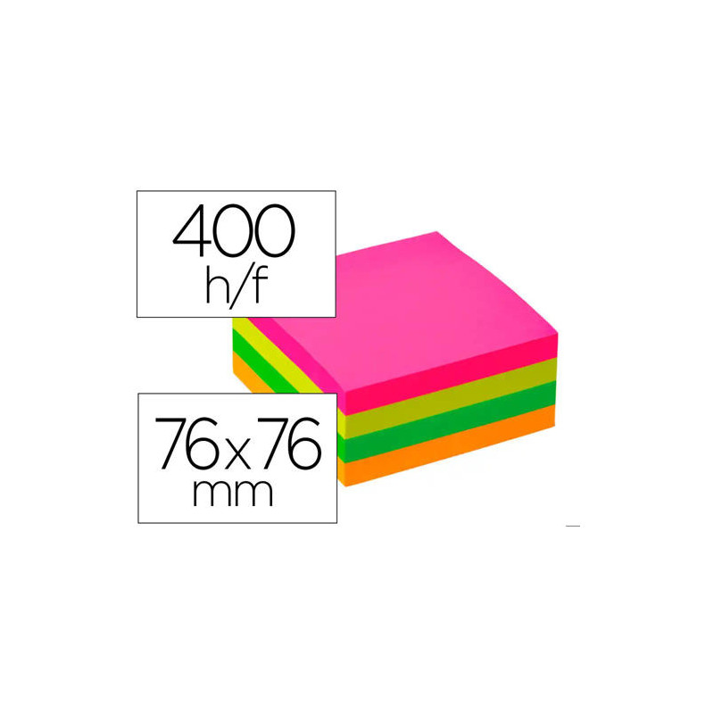 BLOC DE NOTAS ADHESIVAS QUITA Y PON Q-CONNECT 76X76 MM FSC FLUORESCENTE CON 400 HOJAS