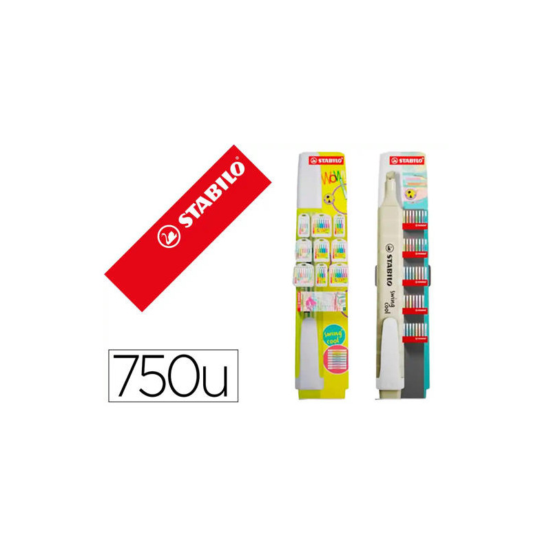 ROTULADOR STABILO FLUORESCENTE FINO SWING COOL EXPOSITOR DE SUELO CON 750 UNIDADES COLORES SURTIDOS