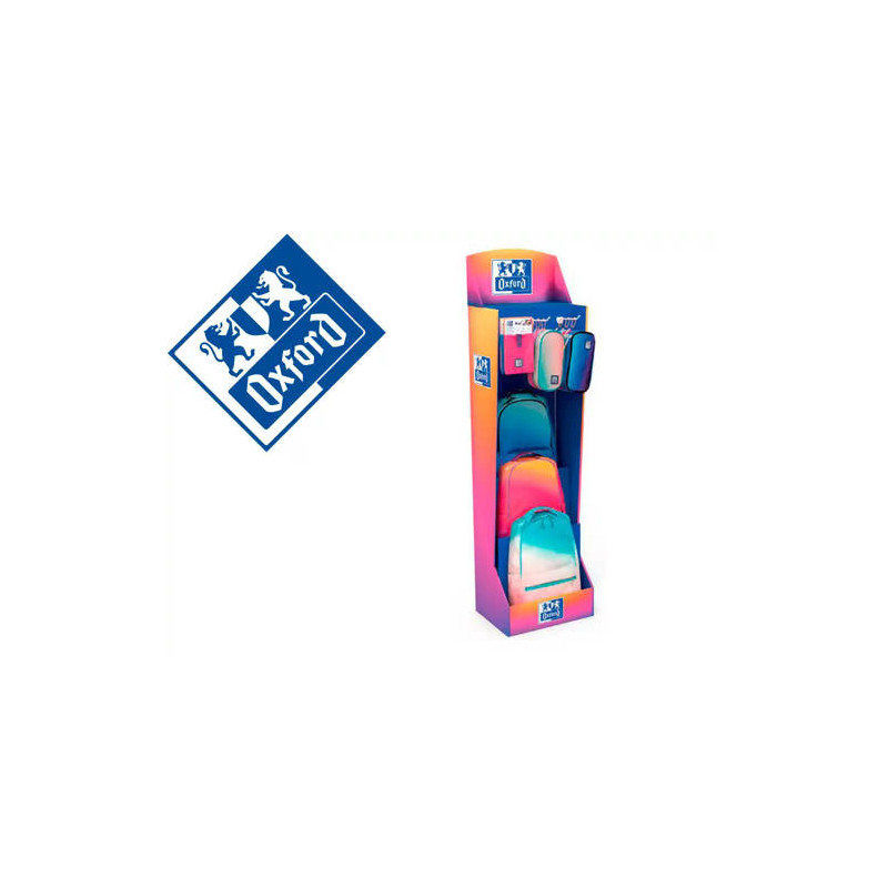 CONTENIDO 1/1 PARA EXPOSITOR OXFORD GRADIENT MOCHILAS + ESTUCHES PORTATODOS + BOLSAS ISOTERMICAS