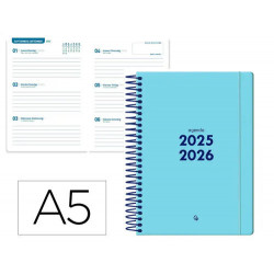 AGENDA ESCOLAR LIDERPAPEL 25-26 ESPIRAL BASIC AZUL SEMANA VISTA A5 BILINGE PAPELFSC 70 GR