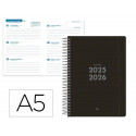 AGENDA ESCOLAR LIDERPAPEL 25-26 ESPIRAL BASIC NEGRO SEMANA VISTA A5 BILINGE PAPELFSC 70 GR