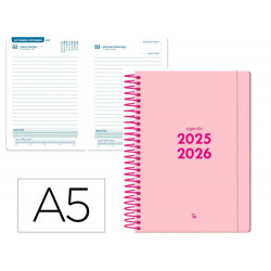 AGENDA ESCOLAR LIDERPAPEL 25-26 ESPIRAL BASIC ROSA DIA PAGINA A5 BILINGE PAPEL FSC 70 GR