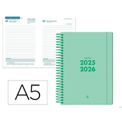 AGENDA ESCOLAR LIDERPAPEL 25-26 ESPIRAL BASIC VERDE MENTA DIA PAGINA A5 BILINGE PAPEL FSC 70 GR