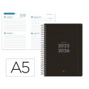 AGENDA ESCOLAR LIDERPAPEL 25-26 ESPIRAL BASIC NEGRO 2 DIAS PAGINA A5 BILINGE PAPEL FSC 70 GR