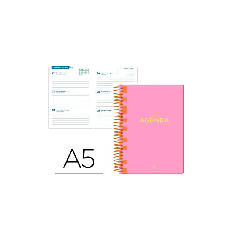 AGENDA ESCOLAR LIDERPAPEL 25-26 ESPIRAL CLASSIC ROSA SEMANA VISTA A5 BILINGE PAPELFSC 70 GR