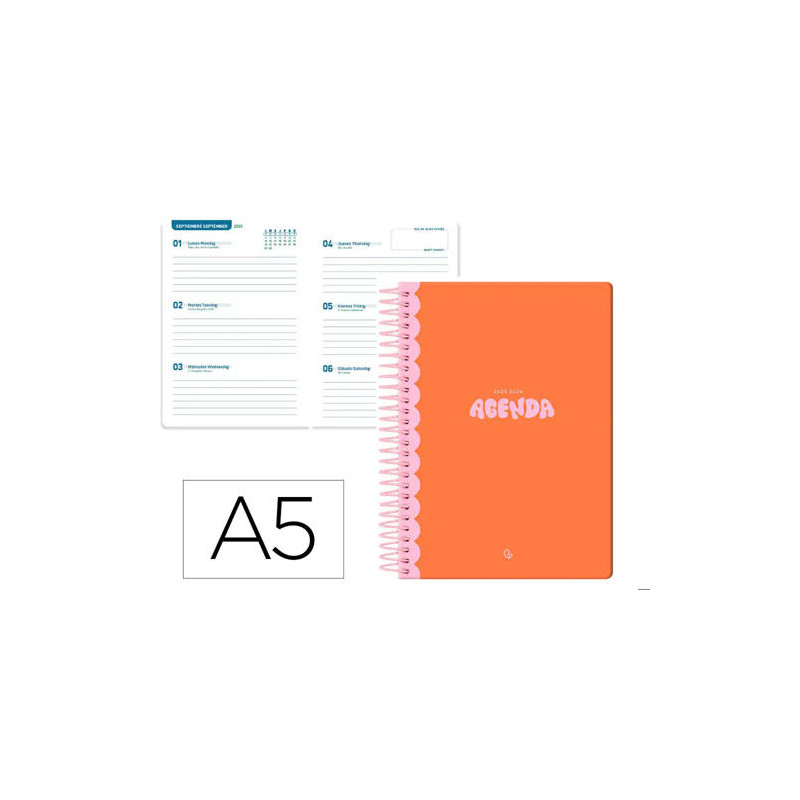 AGENDA ESCOLAR LIDERPAPEL 25-26 ESPIRAL CLASSIC NARANJA SEMANA VISTA A5 BILINGE PAPELFSC 70 GR