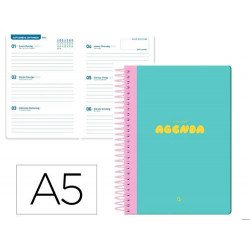 AGENDA ESCOLAR LIDERPAPEL 25-2 6 ESPIRAL CLASSIC AZUL TURQUESA SEMANA VISTA A5 BILINGE PAPEL FSC 70