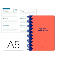 AGENDA ESCOLAR LIDERPAPEL 25-26 ESPIRAL CLASSIC ROJO SEMANA VISTA A5 BILINGE PAPELFSC 70 GR