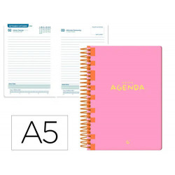 AGENDA ESCOLAR LIDERPAPEL 25-26 ESPIRAL CLASSIC ROSA DIAPAGINA A5 BILINGE PAPEL FSC 70 GR