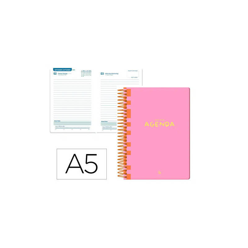 AGENDA ESCOLAR LIDERPAPEL 25-26 ESPIRAL CLASSIC ROSA DIAPAGINA A5 BILINGE PAPEL FSC 70 GR