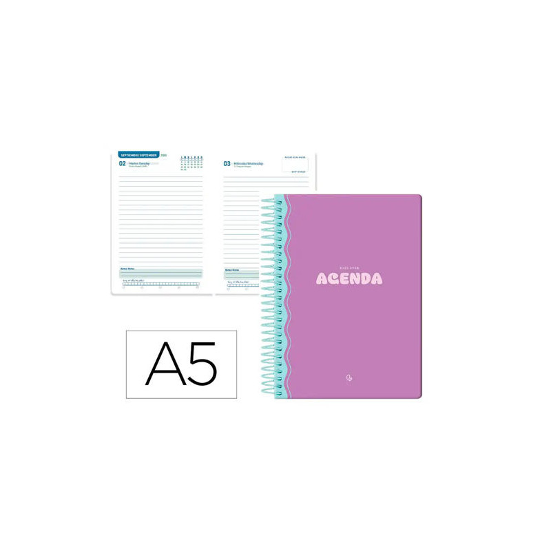 AGENDA ESCOLAR LIDERPAPEL 25-26 ESPIRAL CLASSIC MORADO DIA PAGINA A5 BILINGE PAPEL FSC 70 GR