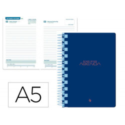 AGENDA ESCOLAR LIDERPAPEL 25-26 ESPIRAL CLASSIC AZUL OSCURO DIA PAGINA A5 BILINGE PAPEL FSC 70 GR