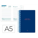 AGENDA ESCOLAR LIDERPAPEL 25-26 ESPIRAL CLASSIC AZUL OSCURO DIA PAGINA A5 BILINGE PAPEL FSC 70 GR