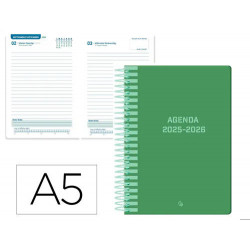 AGENDA ESCOLAR LIDERPAPEL 25-26 ESPIRAL CLASSIC VERDE DIA PAGINA A5 BILINGE PAPEL FSC 70 GR