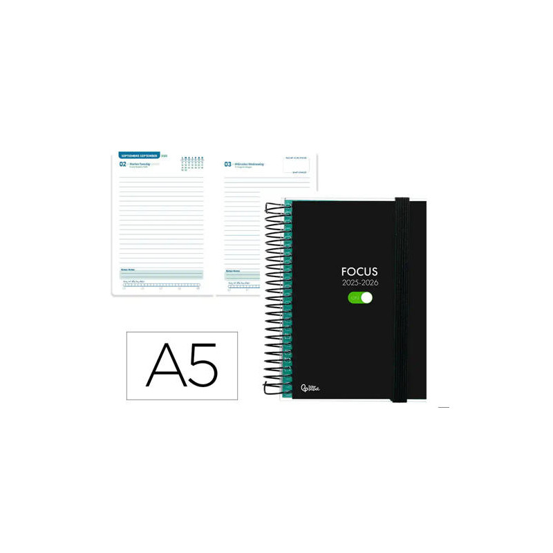 AGENDA ESCOLAR LIDERPAPEL 25-26 ESPIRAL PERSONALIZABLE DIA PAGINA A5 BILINGE PAPEL FSC 70 GR