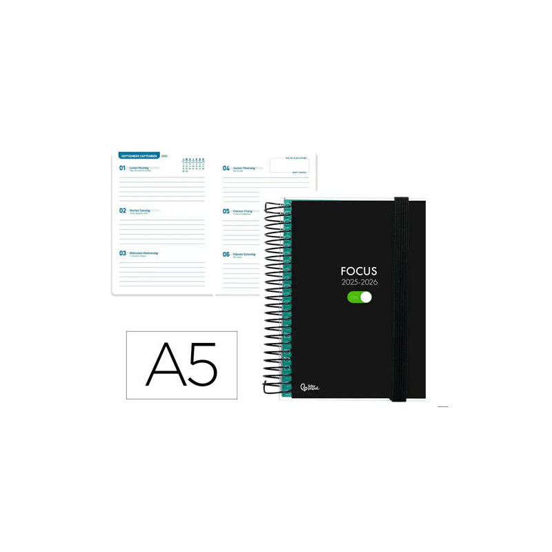AGENDA ESCOLAR LIDERPAPEL 25-26 ESPIRAL PERSONALIZABLE SEMANA VISTA A5 BILINGE PAPELFSC 70 GR