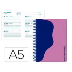 AGENDA ESCOLAR LIDERPAPEL 25-26 ESPIRAL WAVES MORADO SEMANA VISTA A5 BILINGE PAPELFSC 80 GR