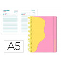 AGENDA ESCOLAR LIDERPAPEL 25-26 ESPIRAL WAVES ROSA DIA PAGINA A5 BILINGE PAPEL FSC 80 GR