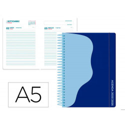 AGENDA ESCOLAR LIDERPAPEL 25-26 ESPIRAL WAVES AZUL OSCURO DIA PAGINA A5 BILINGE PAPEL FSC 80 GR