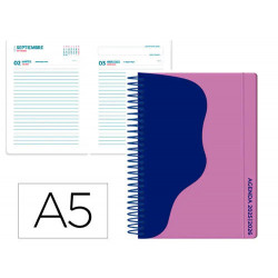 AGENDA ESCOLAR LIDERPAPEL 25-26 ESPIRAL WAVES MORADO DIA PAGINA A5 BILINGE PAPEL FSC 80 GR