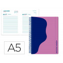 AGENDA ESCOLAR LIDERPAPEL 25-26 ESPIRAL WAVES MORADO DIA PAGINA A5 BILINGE PAPEL FSC 80 GR